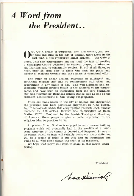 New Synagogue Brochure - A Word from the President