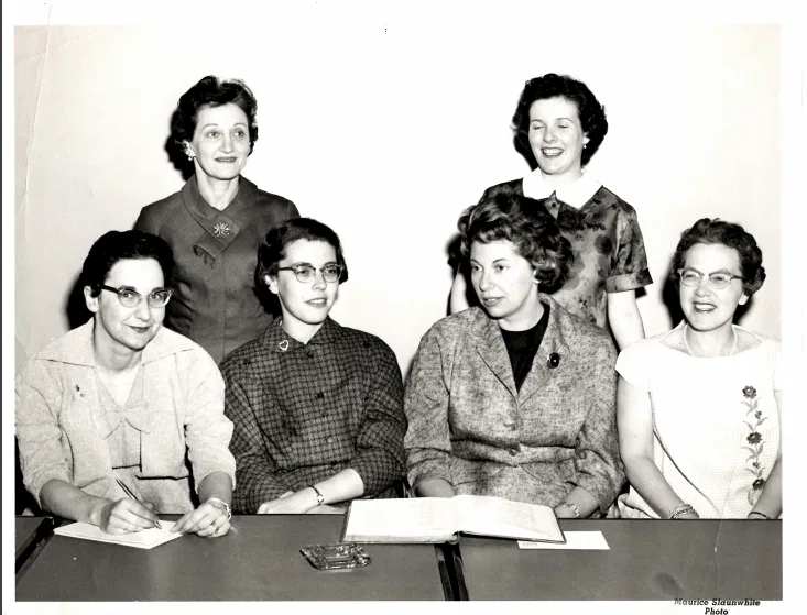 Women's League of Shaar Shalom

Back: Lil Newman Barbara Rafuse

Front: Annetta Chernin, Connie Glube, Barbara Goldberg, Celia Fried

1953